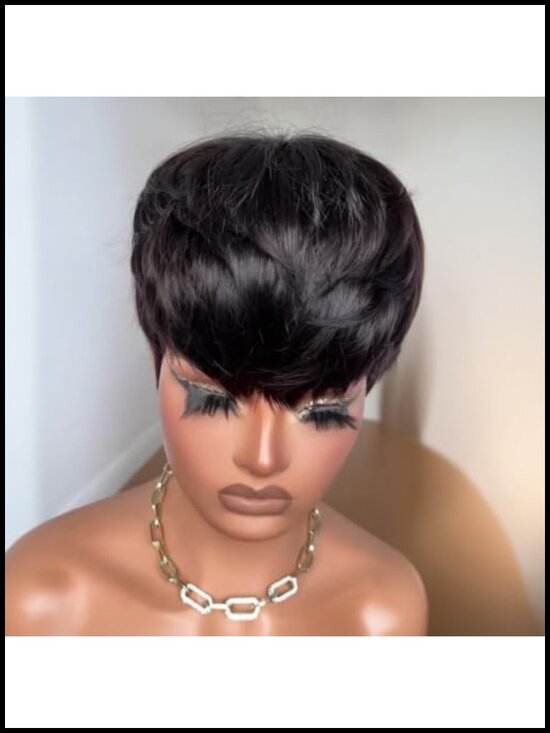100% Human Hair Pixie Cut Wig for Black Women Glueless Short Straight Full main image 5
